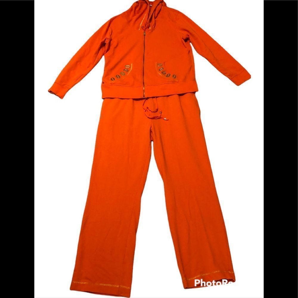 2 Piece Ongue Casual pant&hoodie Orange size XL